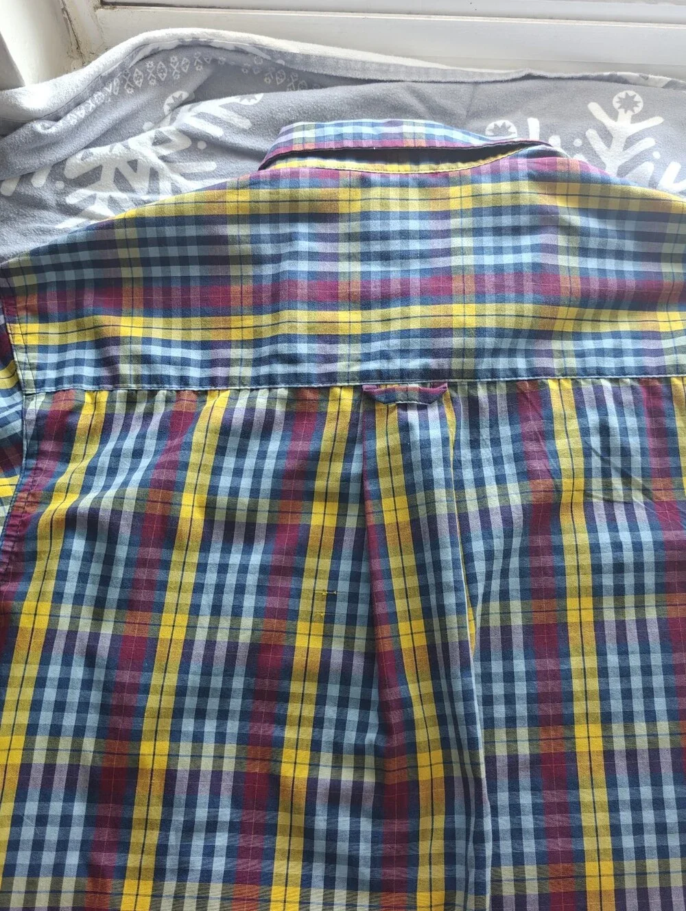 Saddlebred Multicolor Plaid Button-Down Shirt Sz.M Cotton Mix Blue Mustard Red